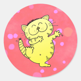 Dancing Kitten In Red Room Classic Round Sticker