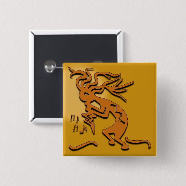 Dancing Kokopelli Merrymaker Musician 2 Inch Square Button (Front & Back)