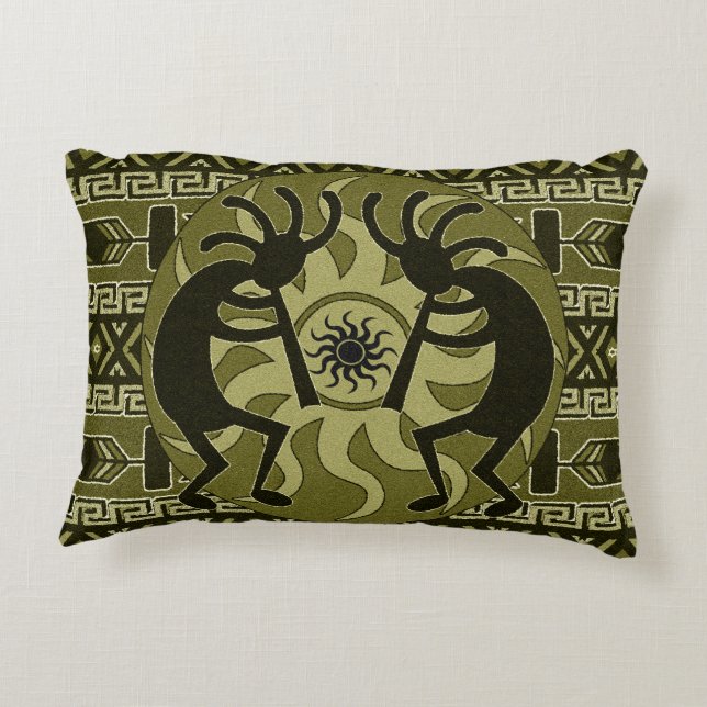 Dancing Kokopelli Southwest Aztec Pattern Accent Pillow (Back)