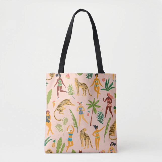 Dancing Ladies, Leopards Vintage Pattern. Tote Bag (Front)