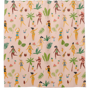 Dancing ladies, palm leaves pattern.