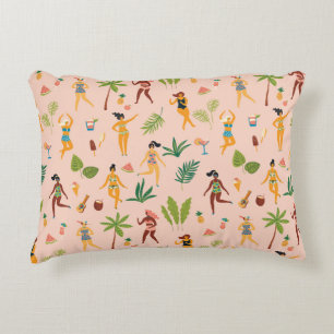 Dancing ladies, palm leaves pattern. accent pillow