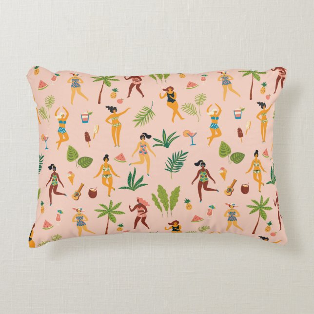 Dancing ladies, palm leaves pattern. accent pillow (Front)