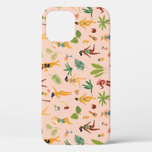 Dancing ladies, palm leaves pattern. iPhone 12 case