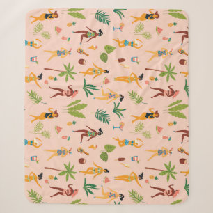 Dancing ladies, palm leaves pattern. sherpa blanket