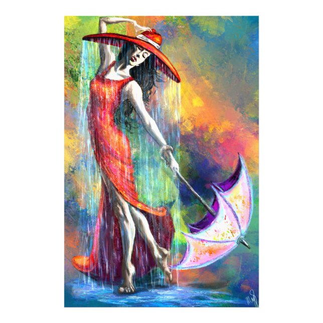 Dancing Lady In Red with Umbrella Poster (Front)