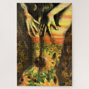 Dancing Lady in Sunflowers - Original Painting Art Jigsaw Puzzle