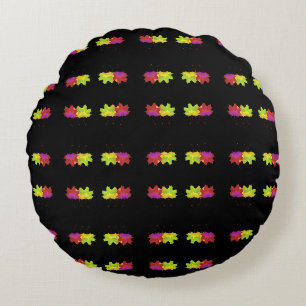 DANCING LEAF DESIGN ON BLACK ROUND PILLOW
