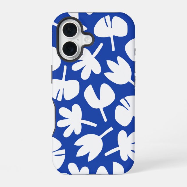 Dancing Leaves Blue Pattern iPhone 16 Case (Back)