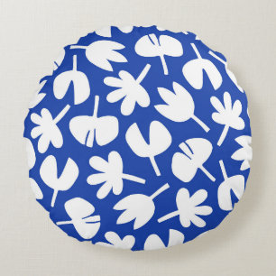 Dancing Leaves Blue Pattern Round Pillow