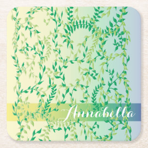 Dancing leaves square paper coaster