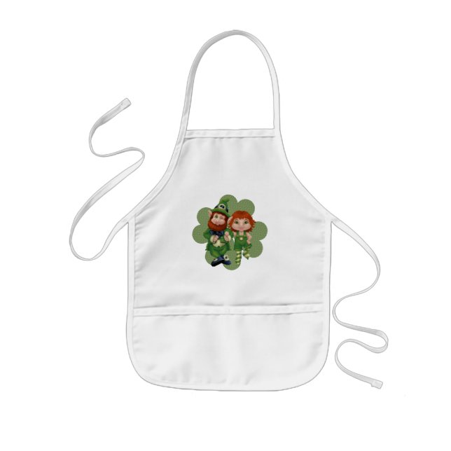 Dancing Leprecauns Pixel Art St. Patrick's Day Kids Apron (Front)