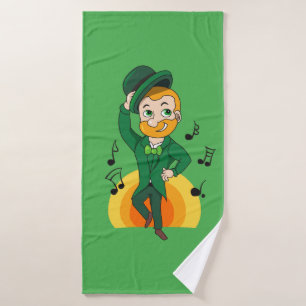 Dancing leprechaun, St. Patrick's Day cartoon  Bath Towel