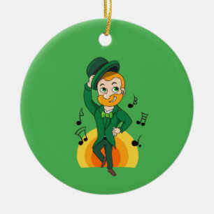 Dancing leprechaun, St. Patrick's Day cartoon Ceramic Ornament