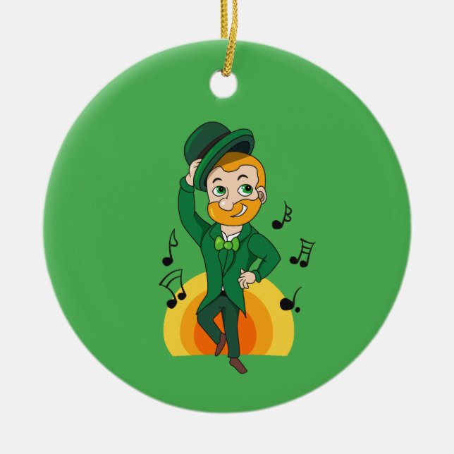 Dancing leprechaun, St. Patrick's Day cartoon  Ceramic Ornament (Front)