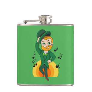 Dancing leprechaun, St. Patrick's Day cartoon Hip Flask