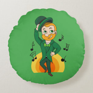 Dancing leprechaun, St. Patrick's Day cartoon Round Pillow
