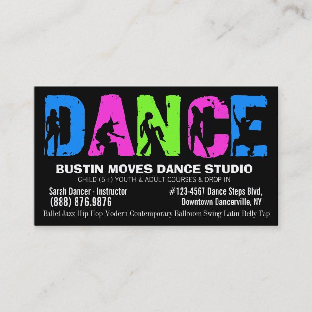 Dancing Lessons or Dance Studio Business Card (Front)