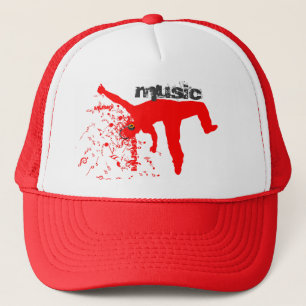 Dancing Man, Red Silhouette Music Concept Design 2 Trucker Hat