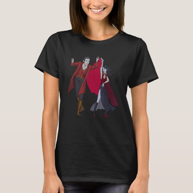 Dancing Medieval Gothic Vampire Gentleman Lady Hal T-Shirt (Front)