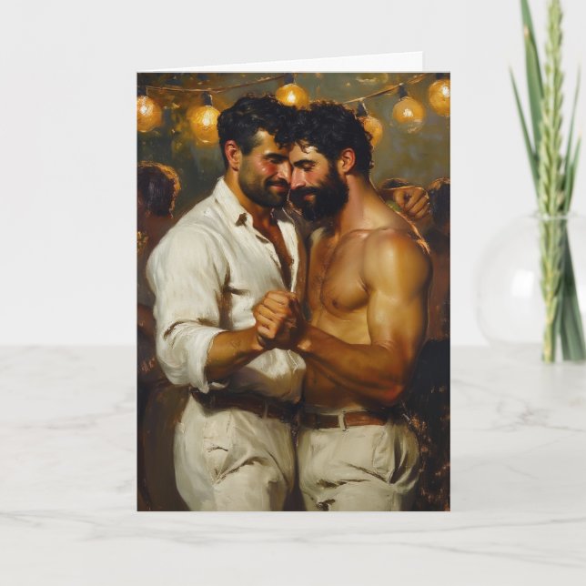 Dancing Men Under String Lights Card (Front)