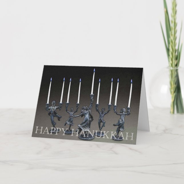 Dancing Menorah Hanukkah Card (Front)