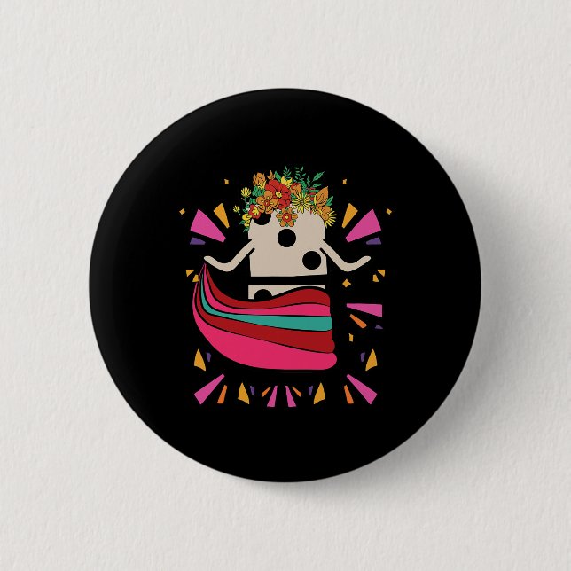 Dancing Mexican Train Domino Tile Flowers Funny Ga 2 Inch Round Button (Front)