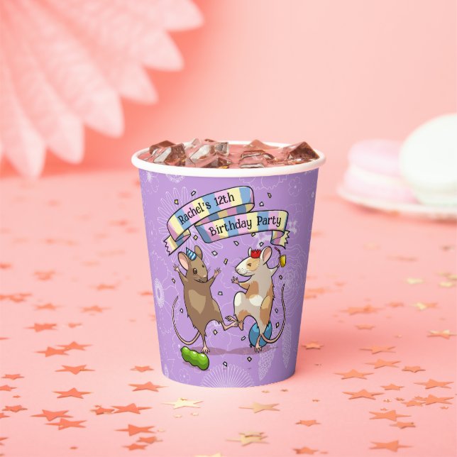 Dancing Mice Add The Name Happy Birthday Party Paper Cups (Insitu)