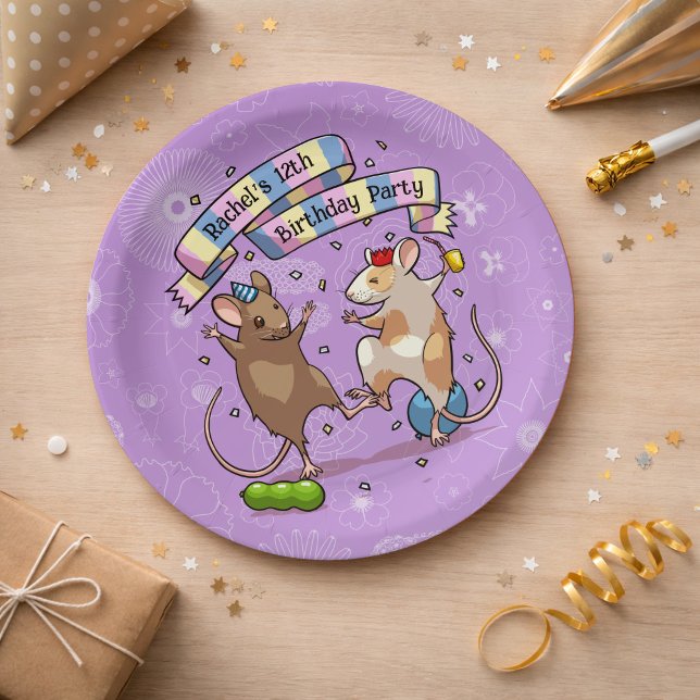 Dancing Mice Add The Name Happy Birthday Party Paper Plate (Creator Uploaded)