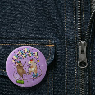 Dancing Mice Name & Age Happy Birthday Party 2 Inch Round Button