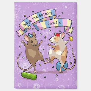 Dancing Mice Name & Age Happy Birthday Party Magnet