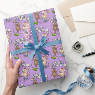 Dancing Mice Name & Age Happy Birthday Party Wrapping Paper