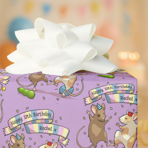 Dancing Mice Name & Age Happy Birthday Party Wrapping Paper
