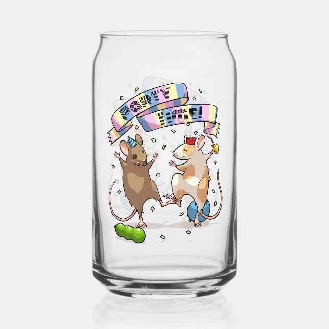 Dancing Mice Party Time Banner Confetti & Balloons Can Glass (Front)