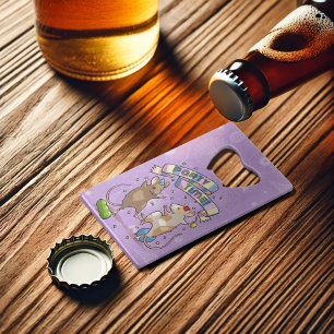 Dancing Mice Party Time Banner Confetti & Balloons Credit Card Bottle Opener