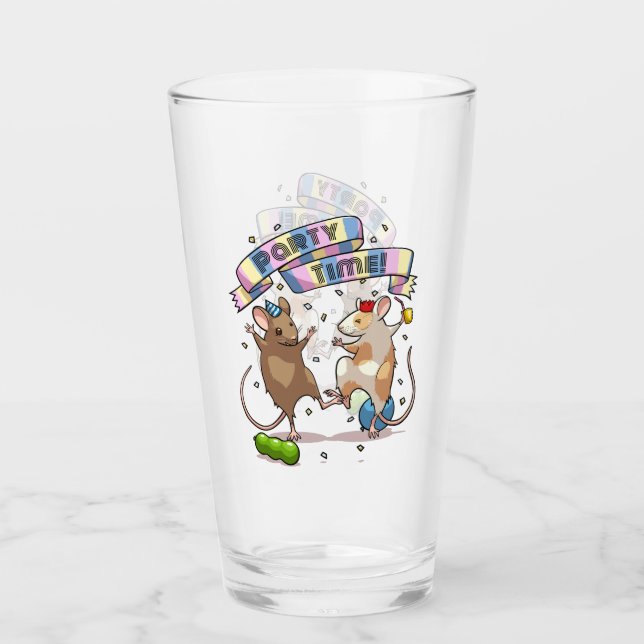 Dancing Mice Party Time Banner Confetti & Balloons Glass (Front)