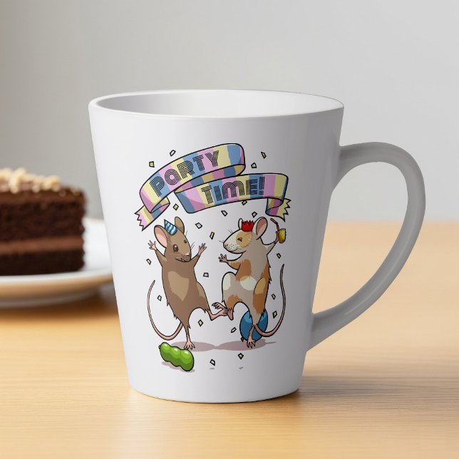 Dancing Mice Party Time Banner Confetti & Balloons Latte Mug (Creator Uploaded)