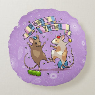 Dancing Mice Party Time Banner Confetti & Balloons Round Pillow