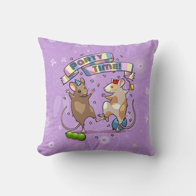 Dancing Mice Party Time Banner Confetti & Balloons Throw Pillow (Front)