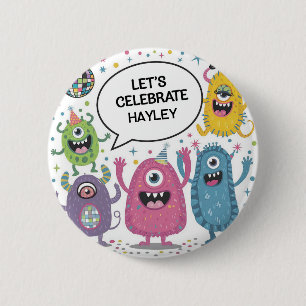 Dancing Monsters Party Kids Birthday Design 2 Inch Round Button