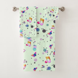 Dancing Music of Colours on Green Bath Towel Set