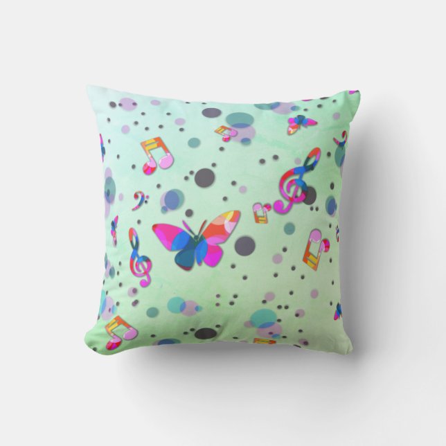 Dancing Music of Colours on Green Outdoor Pillow (Front)