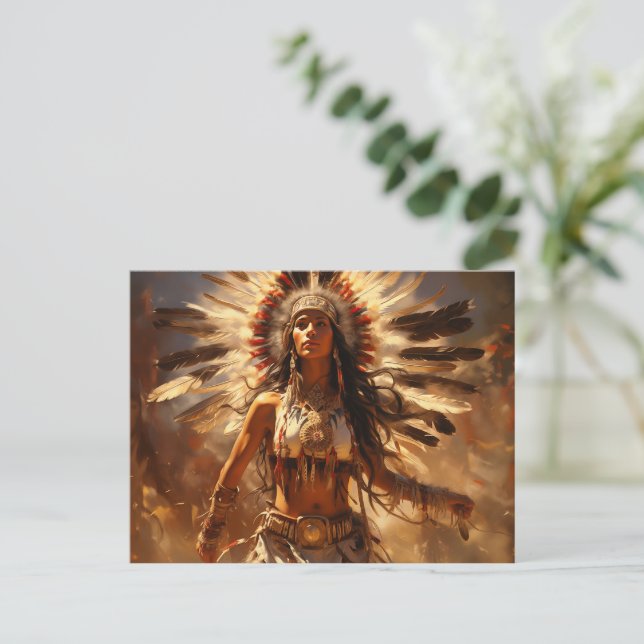 Dancing Native American Woman in Headdress Postcard (Standing Front)
