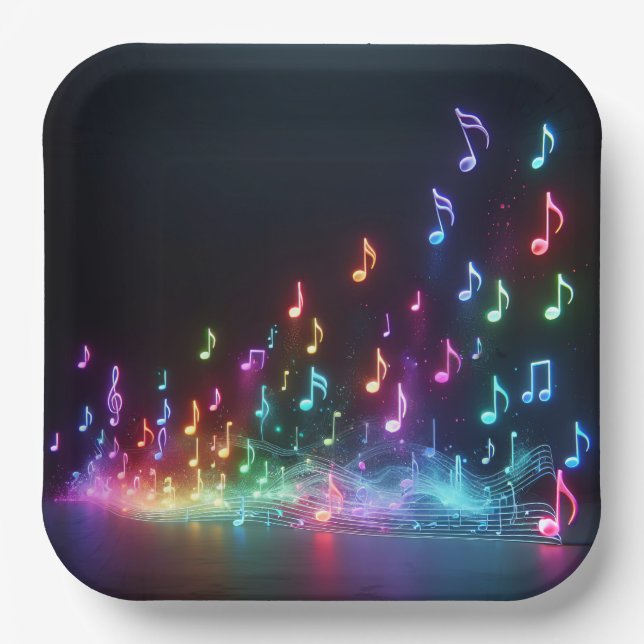 Dancing Neon Musical Notes  Paper Plate (Front)