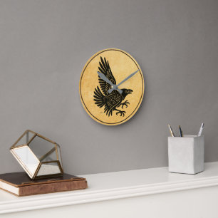 Dancing Norse Raven Round Clock