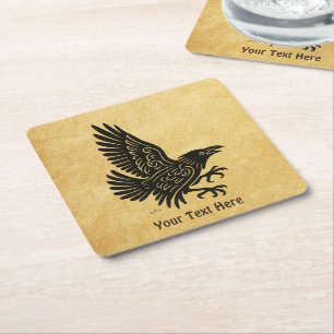 Dancing Norse Raven Square Paper Coaster