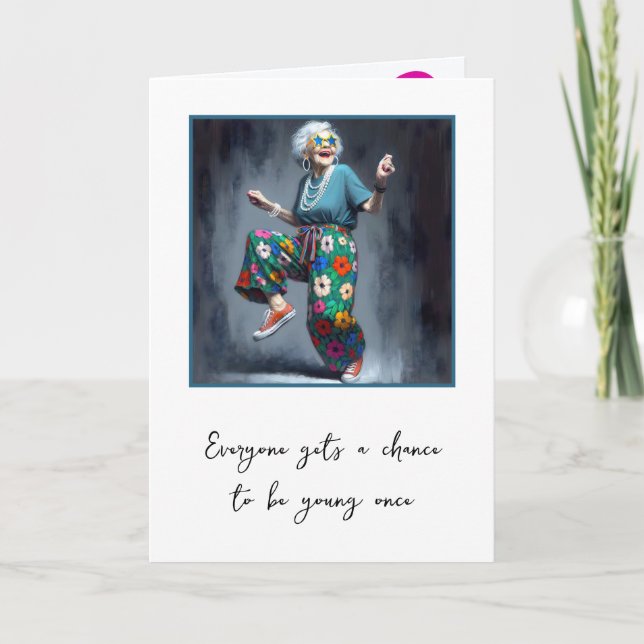 Dancing Old Lady For 95th Birthday Card (Front)