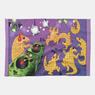 Dancing pangolins kitchen towel