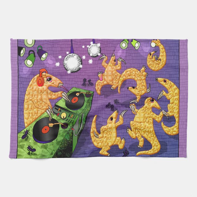 Dancing pangolins kitchen towel (Horizontal)