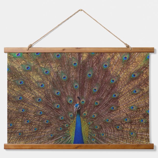 Dancing Peacock (Landscape) Hanging Tapestry (Front)